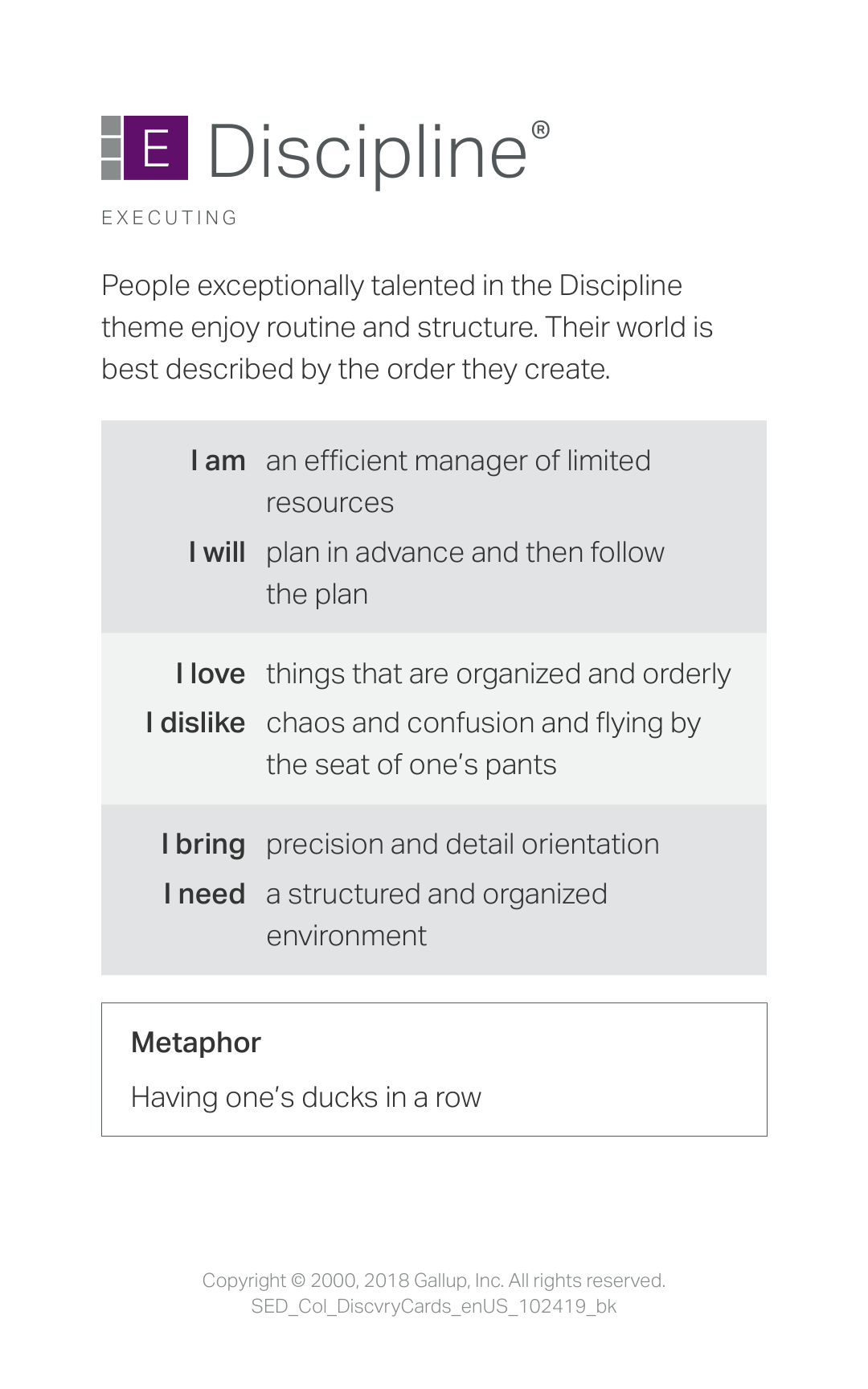 Discipline strength card